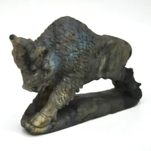 Wholesale Natural Labradorite crystal carving Buffalo Statue