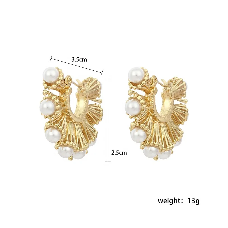  Bohemia Sector Drop Earrings Gold Peal Romantic Women