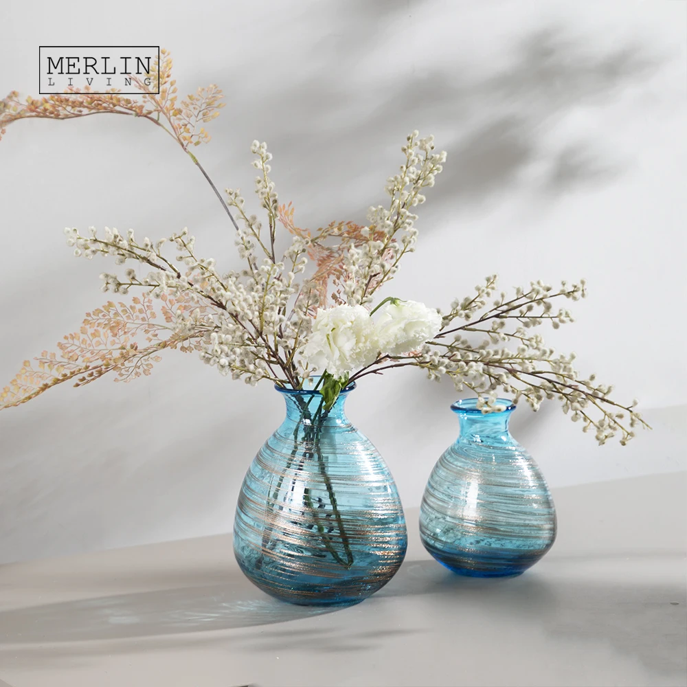 Merlin Living Luxury Crystal Vase Decoration Tracing Silver Plated Glass Vase Nordic Home Decor For Glass Flower Vase