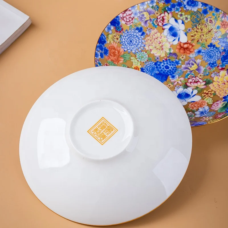 Wan Hua High-End Bone China Merchants Dining Plate Sustainable Feature Chinese Art Plate Hotels Home Use Enamel Color Steak