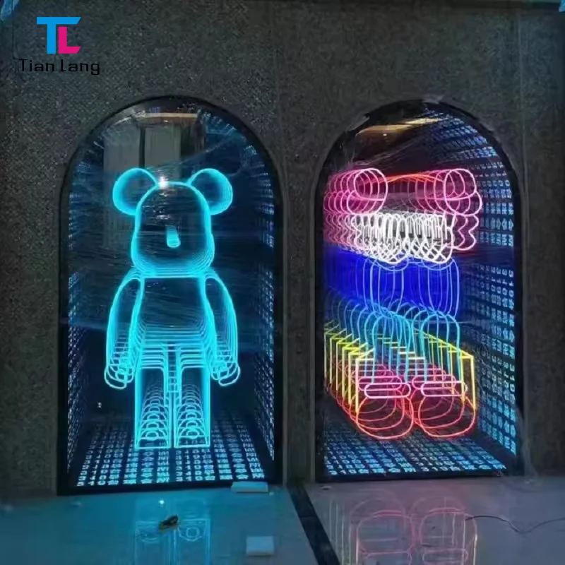 Custom Advertising Logo 50x50cm Square Wall Led Infinity Mirror Sign Lighted Box Signs For Store Decoration