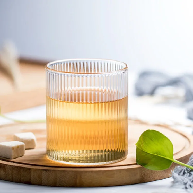 Wholesale vertical grain transparent glass high borosilicate heat-resistant tea cup milk latte container high-value water cup