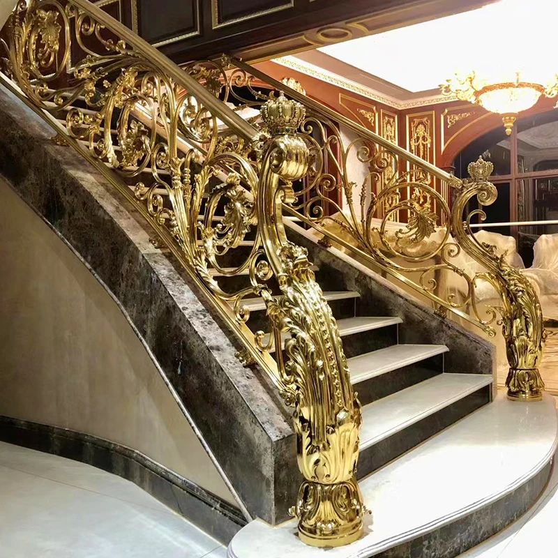 GUCI Luxury Royal Gold Staircase Handrail Brass Balustrade Metal Stairs Railing