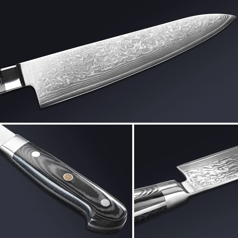 High Quality 9 Inch Damascus Steel Japanese VG10 Kitchen Gyuto Knife Stainless Steel Kitchen Butcher Knife