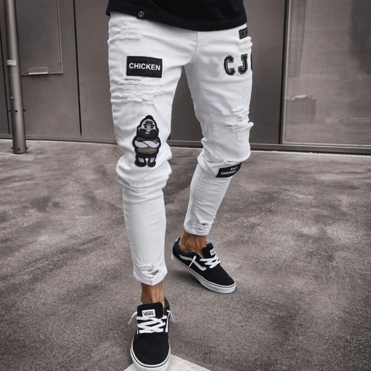 Custom Embroidered Jeans Tapered Mens Scratch Pants Fit Slim Skinny Jeans Men Biker Jeans