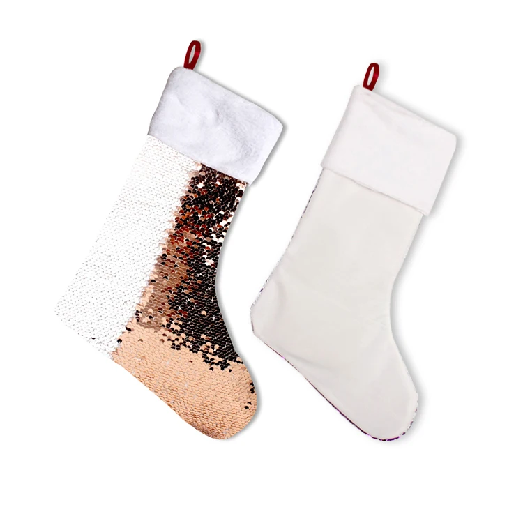 Christmas tree decoration Christmas socks custom LOGO printed blank sublimation sequin socks