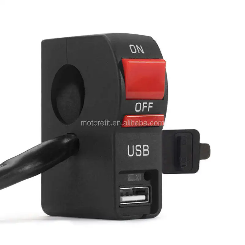 RTS Motorcycle usb charger waterproof 12V Headlight Switch with USB Outlet 2A turn signal switch 22mm handlebar for ATV Boat