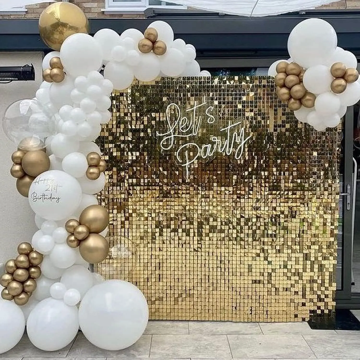 Light Gold Shimmer Wall 24 pcs Gold Sequins Backdrop Decoration Panels Photo Backdrops for Birthday Anniversary Decoration
