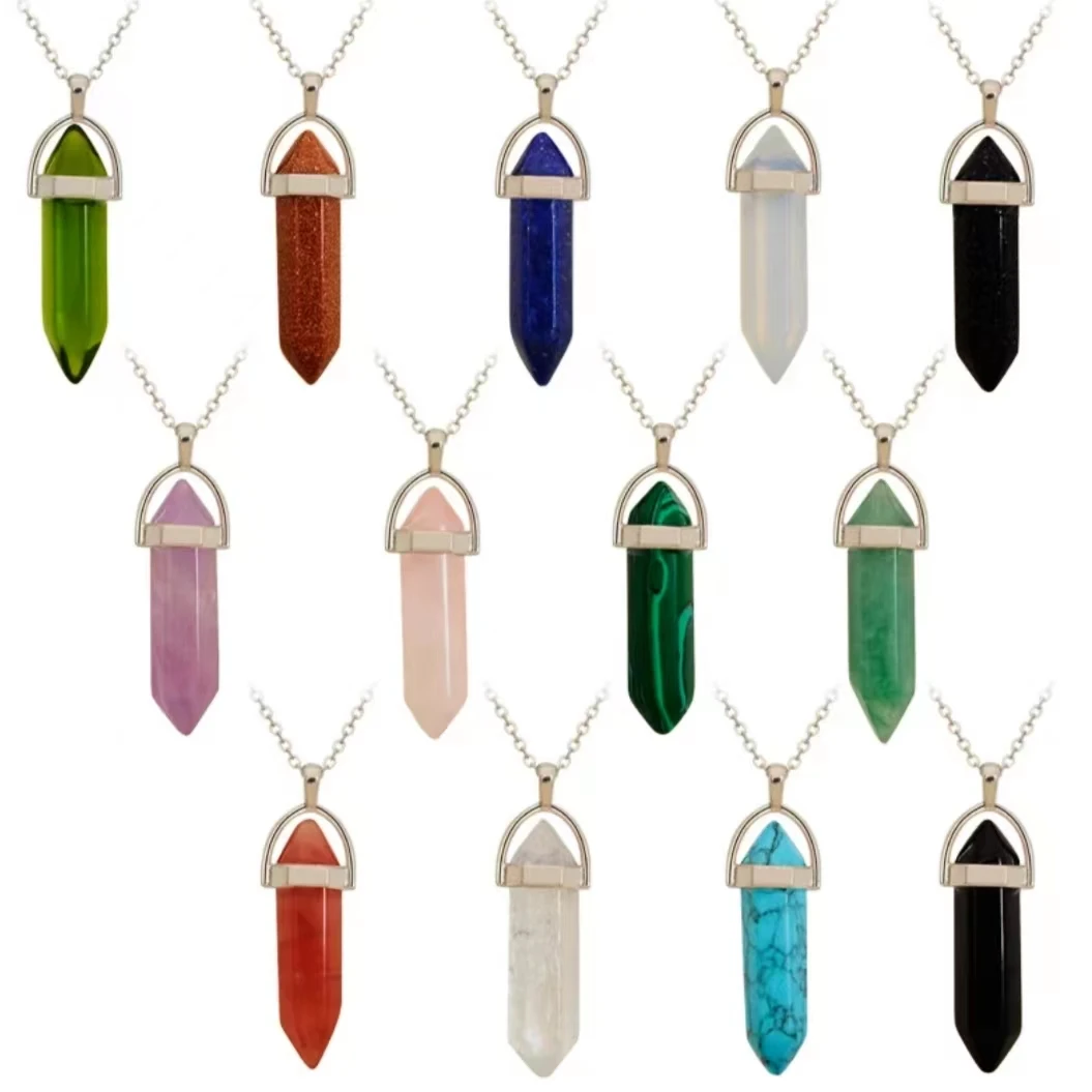 Wholesale natural crystal bullet head necklace hexagonal pendulum necklace DIY gemstone crystal jewelry popular