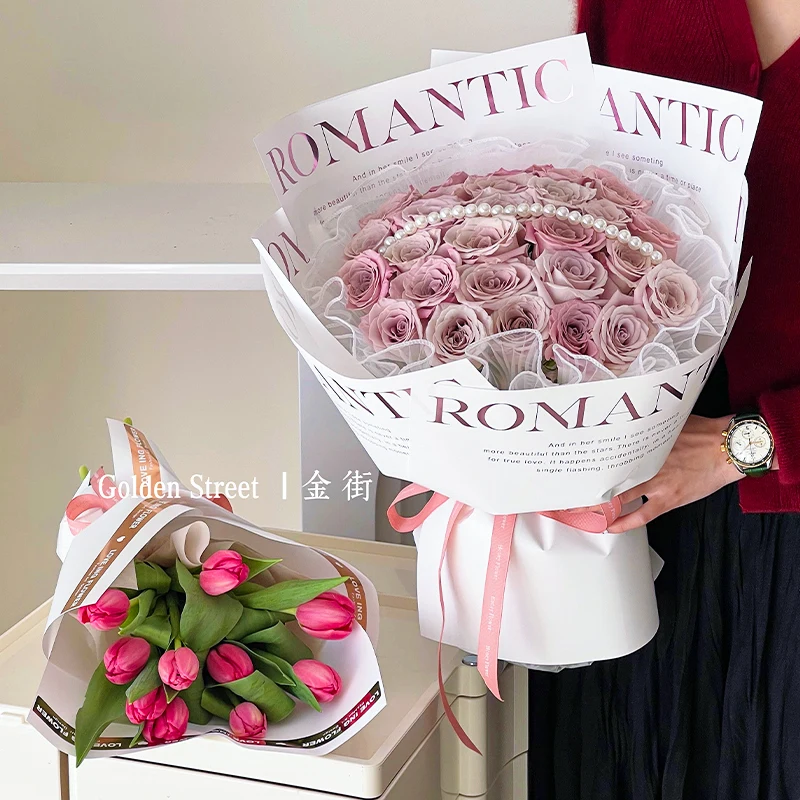 2023 High Quality Custom Wrapping Tissue Paper Packing foil wrapping paper flower with company logo stickers