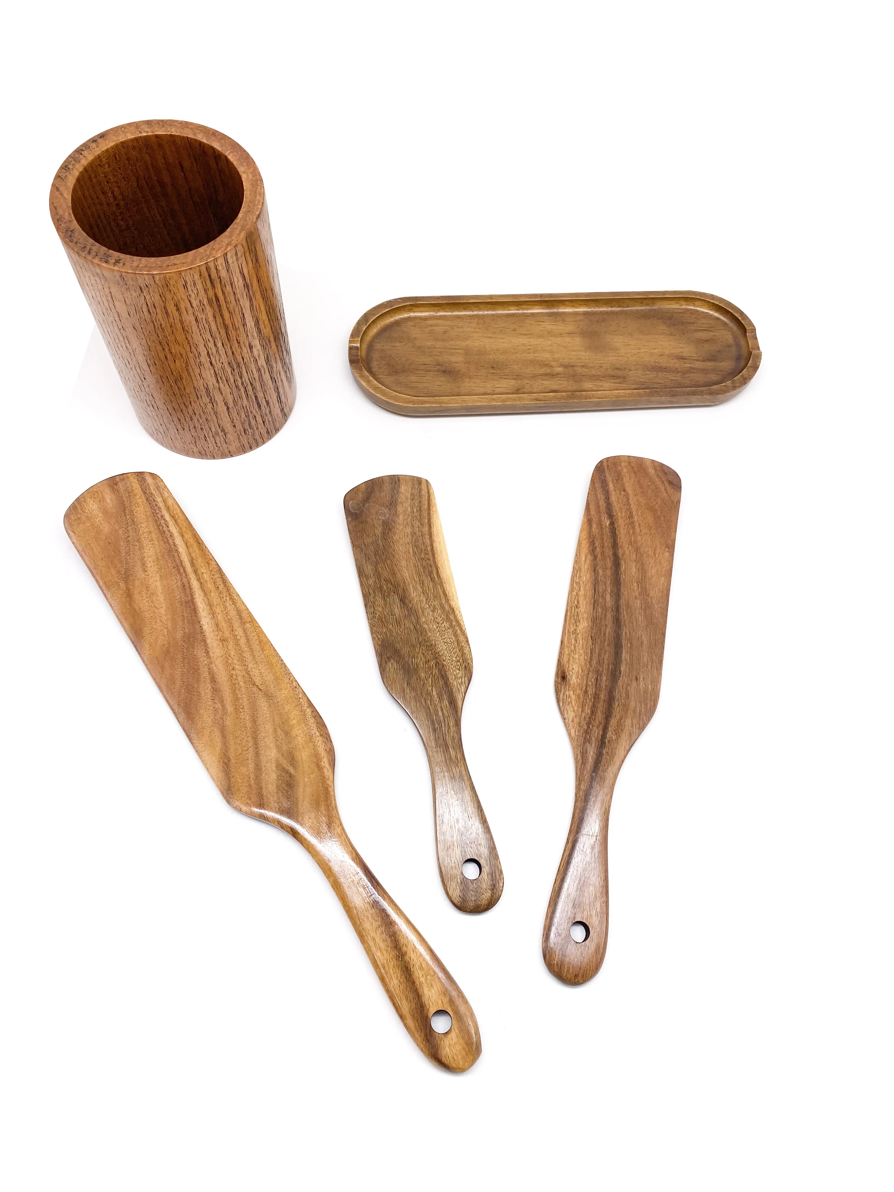 Custom stocked wood wooden spurtles set teak wood spurtle kitchen utensils for cooking