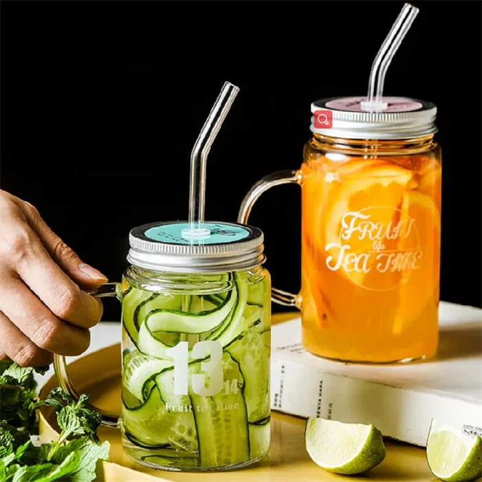 Spices Empty wide top screw engraved logo storage seasoning juice16oz glass mason jar with handle