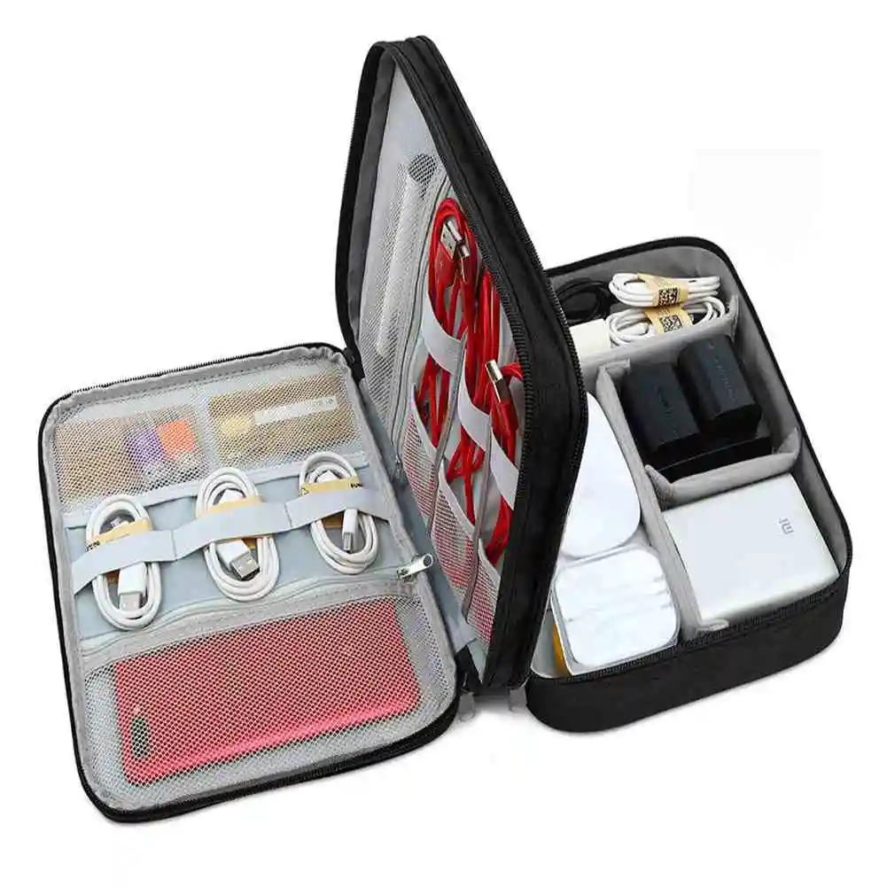 Electronics Travel Organizer, Waterproof Electronic Accessories Case Portable Double Layer Cable Storage Bag for Cord, Charger