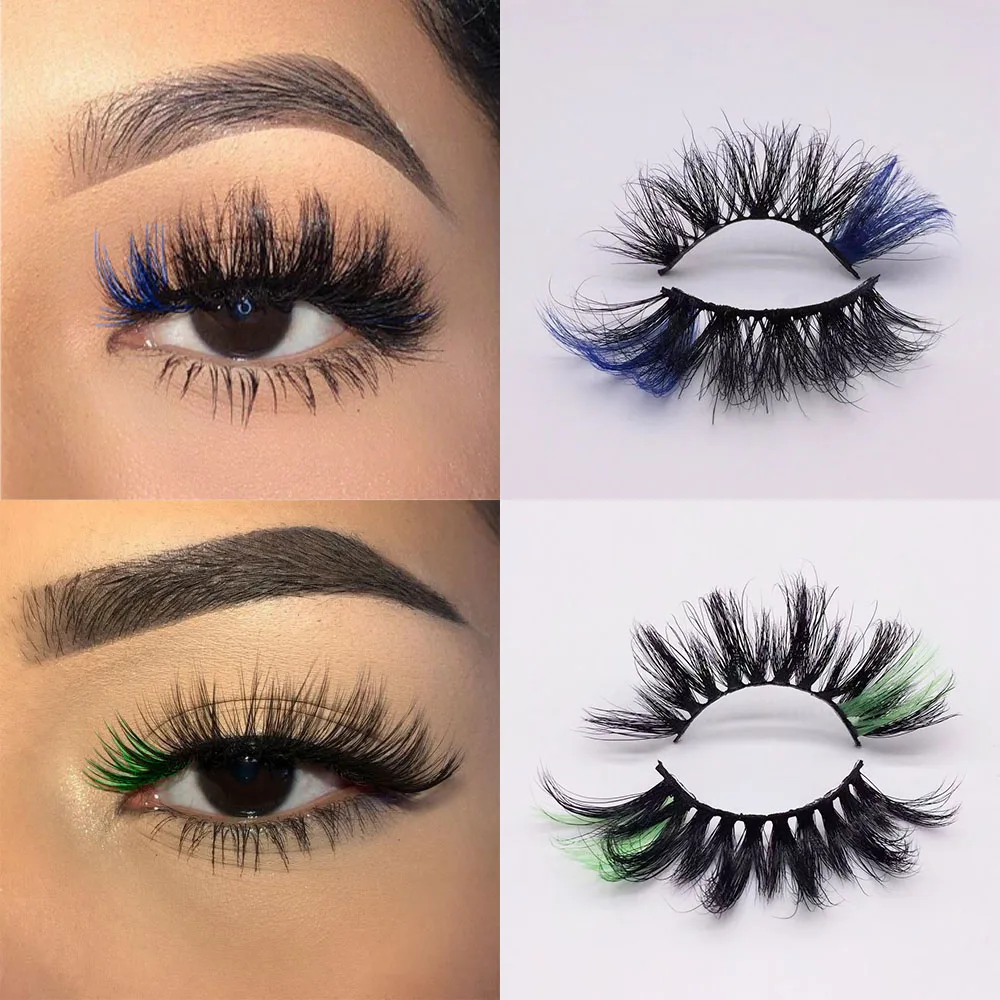 Wholesale fluffy 5d human mink lashes high quality handmade color mink lashes with boxes custom packaging