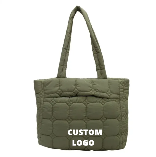 Waterproof Nylon Cotton Padded Quilted Soft Puffer Handbags Fashion Shoulder Bags for Women Tote Bag