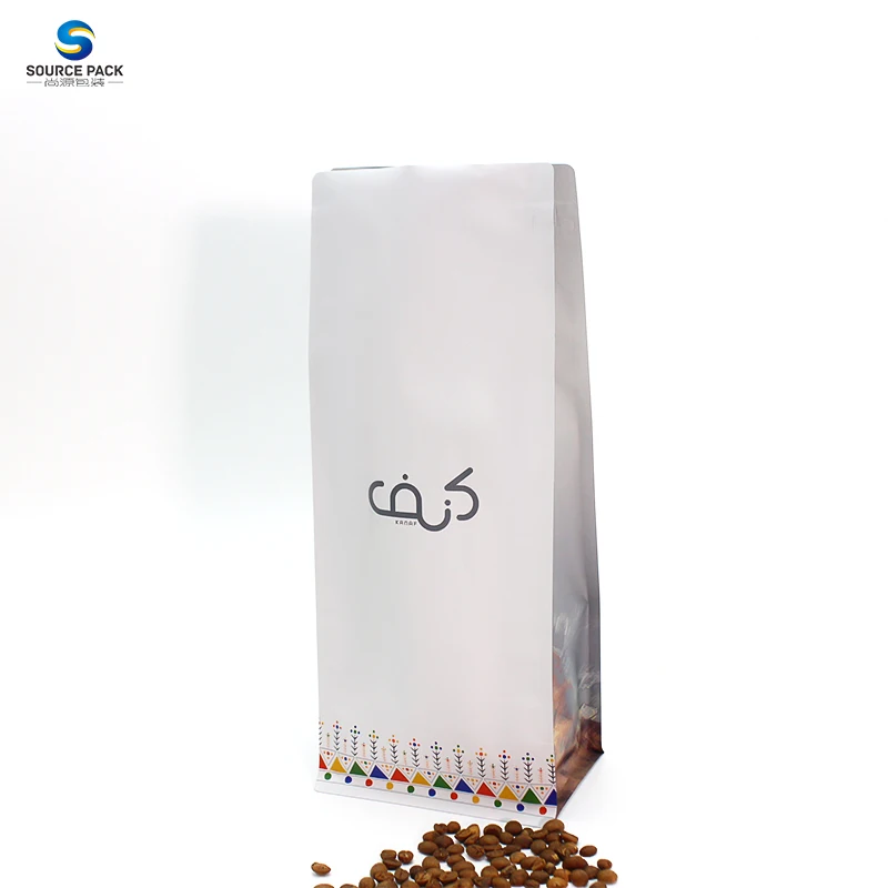 1kg 500g 250g Custom Resealable  Flat Bottom Plastic Aluminum Foil Coffee Snack Food Bag With Valve And Zipper