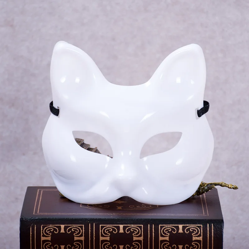 Hot Sale White Fox Cat Mask Blank Hand Painted Handmade Party Masks DIY Cosplay Mask