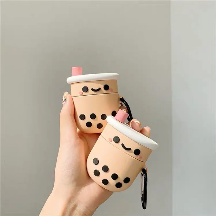 A006 3d Pearl Milk Tea Cover Bubble Tea Soft Silicone Rubber Case for Airpods 1/2  pro and 3rd Generation