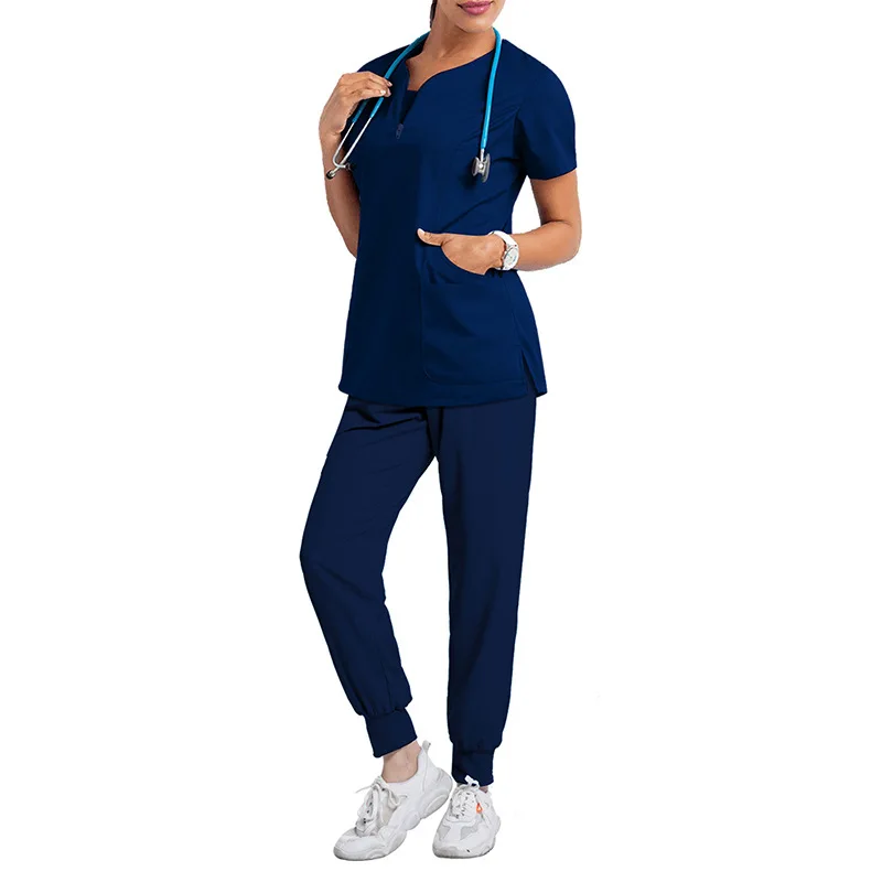Custom logo elastic women hospital uniforms scrubs sets men women medical lab coats nurse scrubs sets top pants