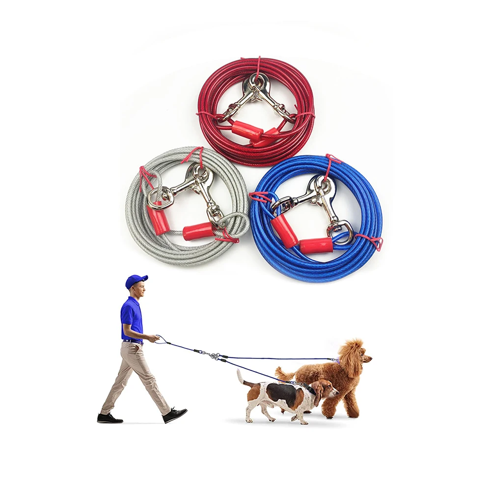 15ft 30 feet Steel Wire Pet Leashes 3 Colors Outdoor Lead Belt Large Breed Dog Leash Chew Proof Anti-Bite Tie Out Cable for Dogs