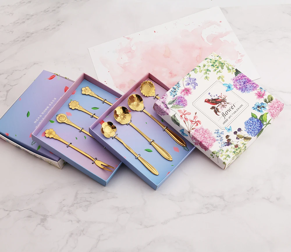 
Eco-friendly Steel Coffee Spoon gold Cutlery Flower Dessert Spoon Ice Cream Tableware 