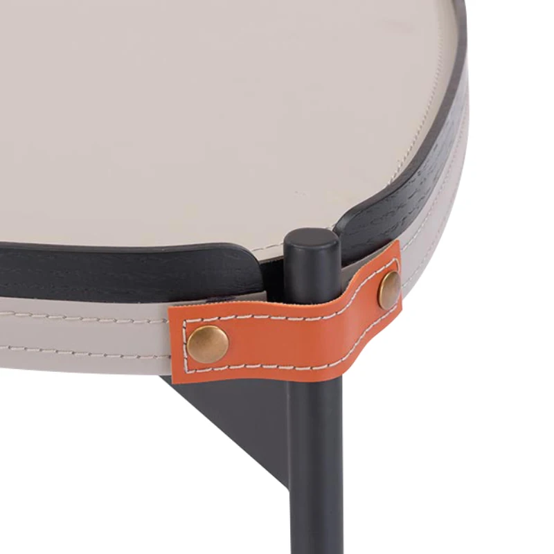 
Guangzhou factory simple style Gray Pu leather stool Triangle coffee table with wood legs 