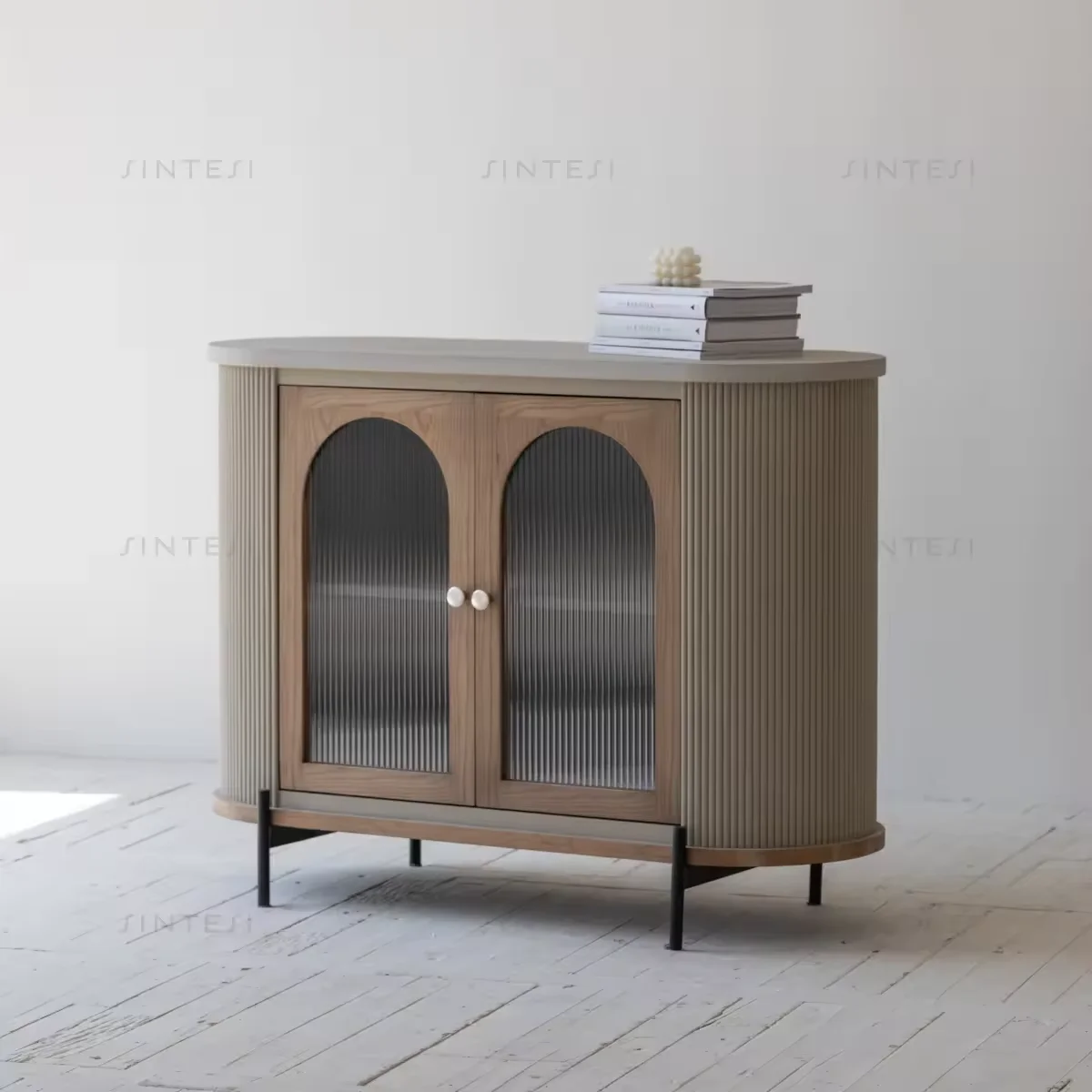 North America Oak French Furniture Steel Glass Living Room Home Accent Cabinets Durable Wood Sideboard Buffet Cabinet