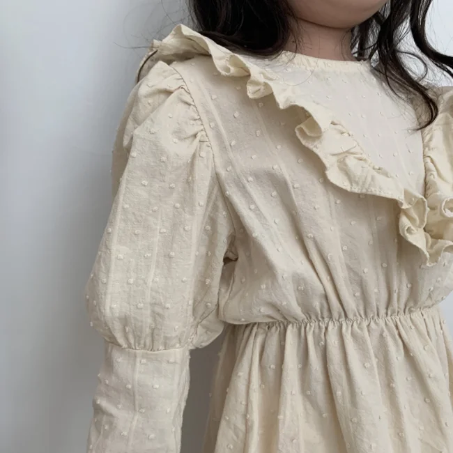 PHB 12710 beige color ruffle design fashion dress clothes girls 2 5 years children