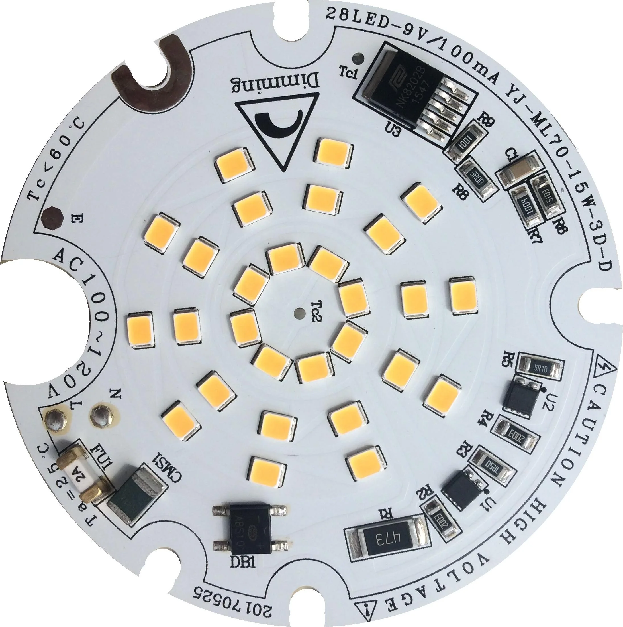 High PF>0.99 15W AC 120V Smooth TRIAC Dimmable DOB Driverless LED Module for LED Downlight and Bulblight
