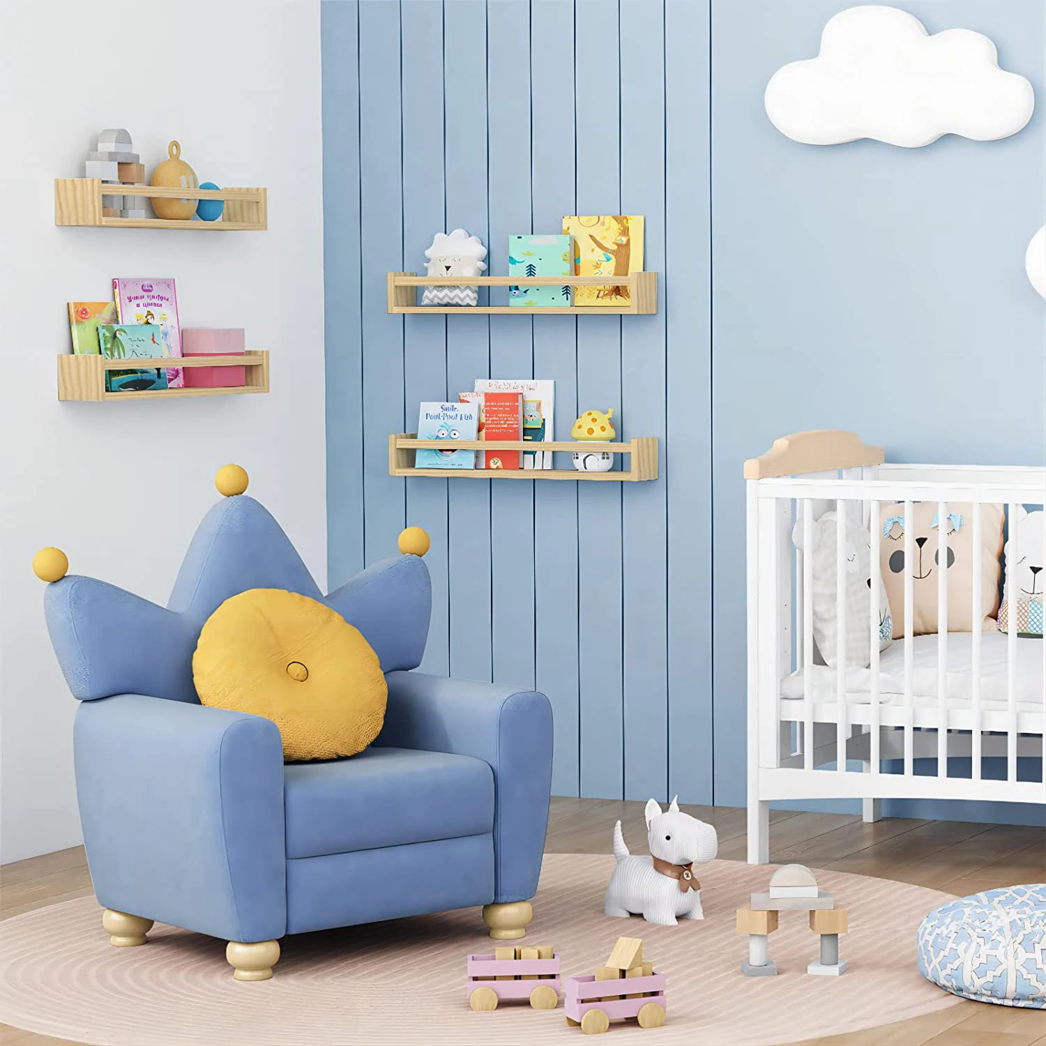 Natural Wood Nursery Bookshelves for Wall 24 Inches Long Floating Book Shelves Wall Mounted Bookcase for Teen Girl Boy Kids Room