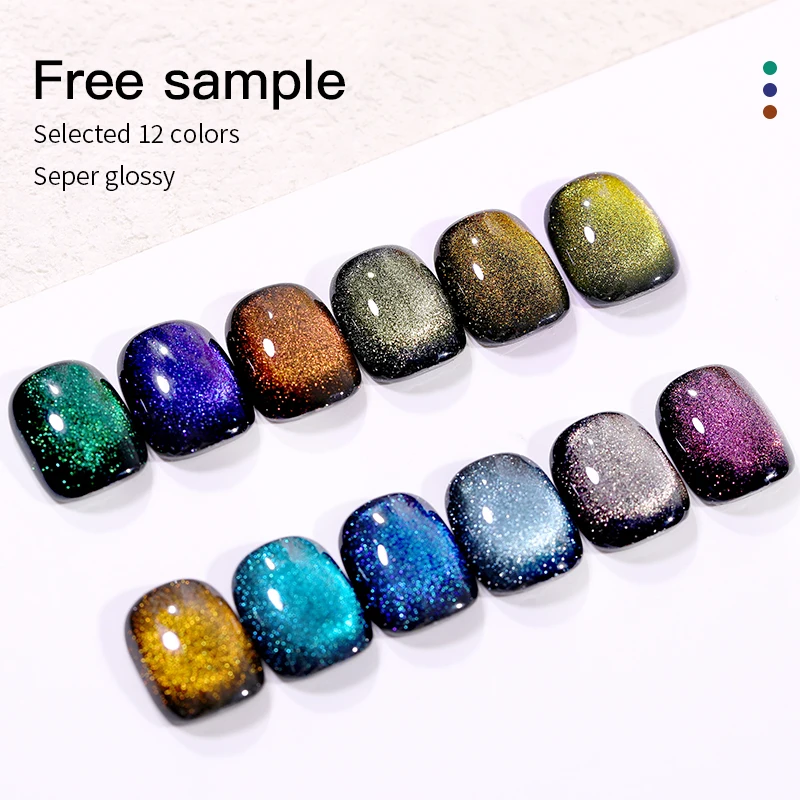 free sample design popular Universal match colors glitter laser rainbow cat eye nail gel polish pigment OEM private label