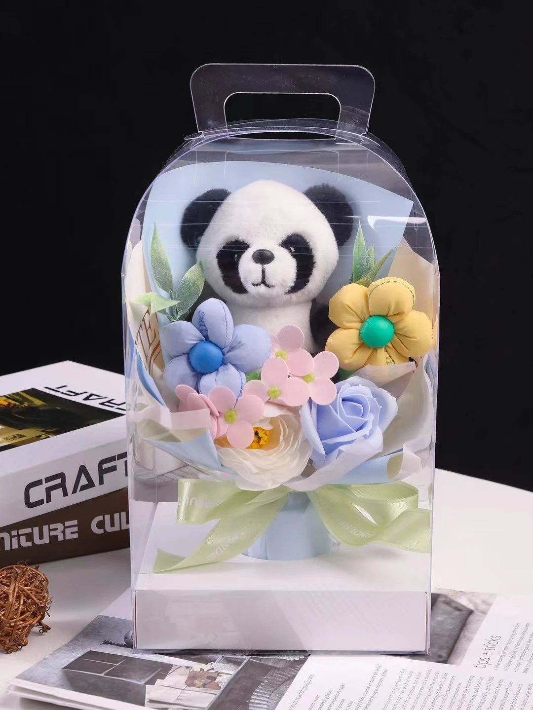 Artificial Flowers Wholesale Panda Doll Bouquet Flower Home Decoration Soap Rose Bouquet