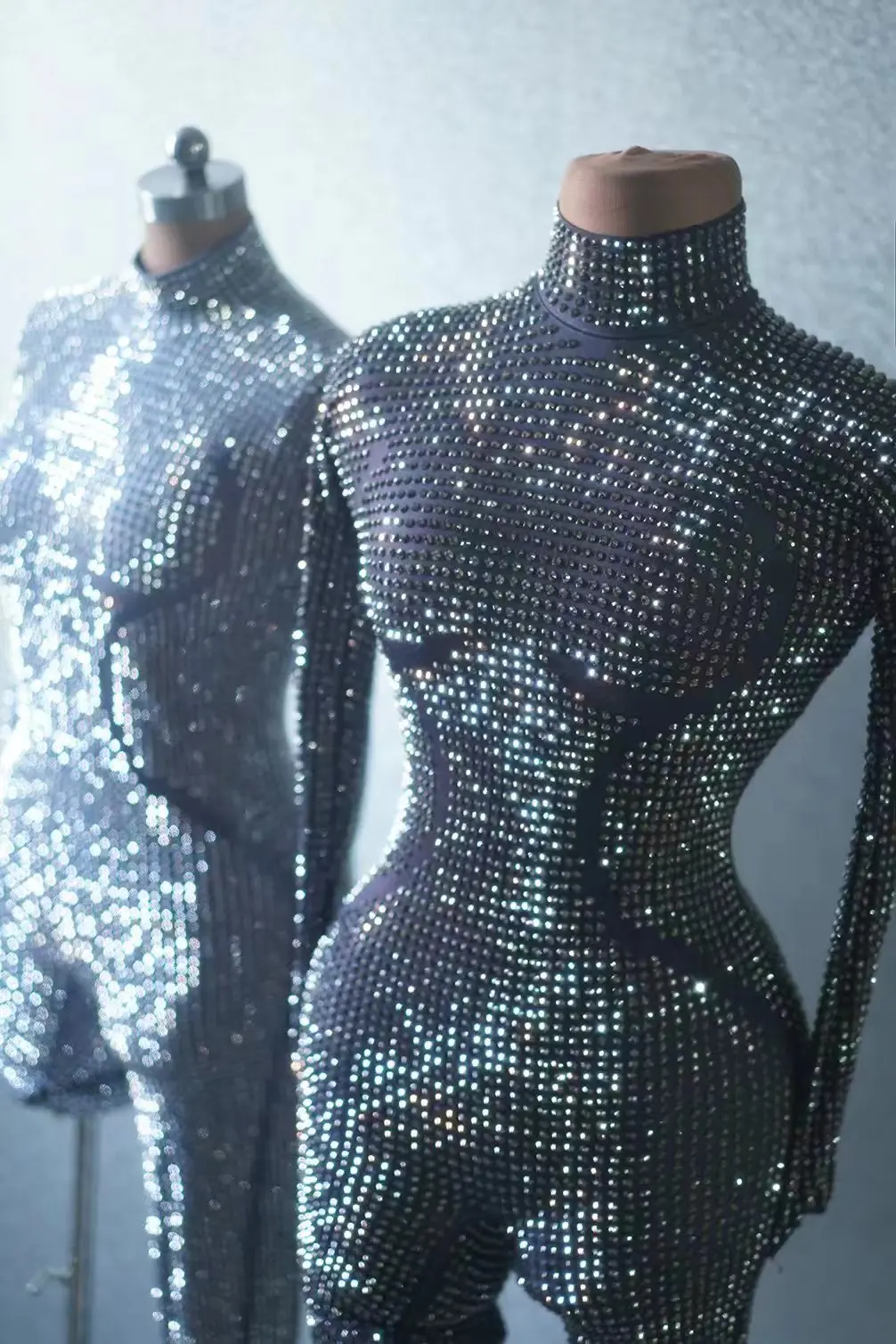 Sexy Long Sleeve One Piece Bodysuit Club Clothes Festival Outfit Gogo Dancer Costumes Party Rompers Rhinestone Jumpsuit Women