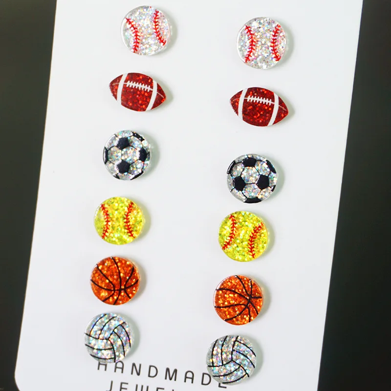 Sport Earrings Acrylic Glitter Baseball Softball Earrings Rugby Basketball Soccer Football Stud Earrings Women