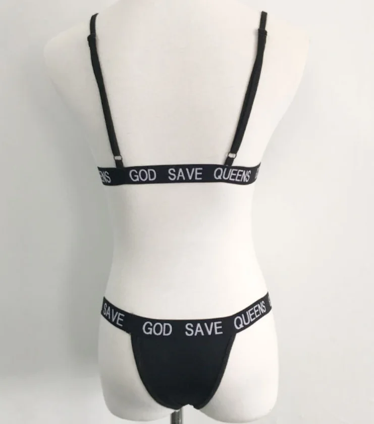 
Fashion Custom Logo Sport Underwear Set Lingerie Women Cotton Bra And Panties Thong Set Letter Print Band Bralette Knicker Set 