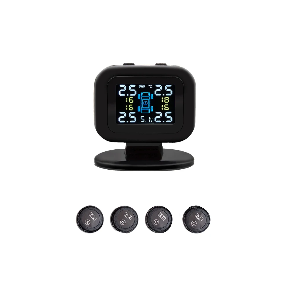 ODM OEM Real Time Wireless Tire Gauges Tool Internal External Sensor Valve Solar USB Car Tyre Pressure Monitoring System TPMS