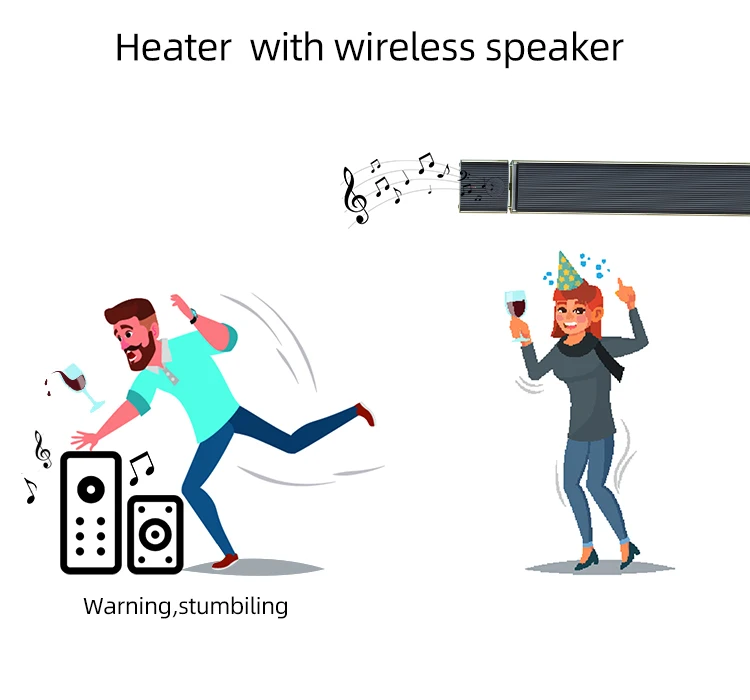 JHheatsup hot sale 2.4KW Room Alloy Waterproof Thermostat patio warm wireless speaker music play Electric Far Infrared Heater