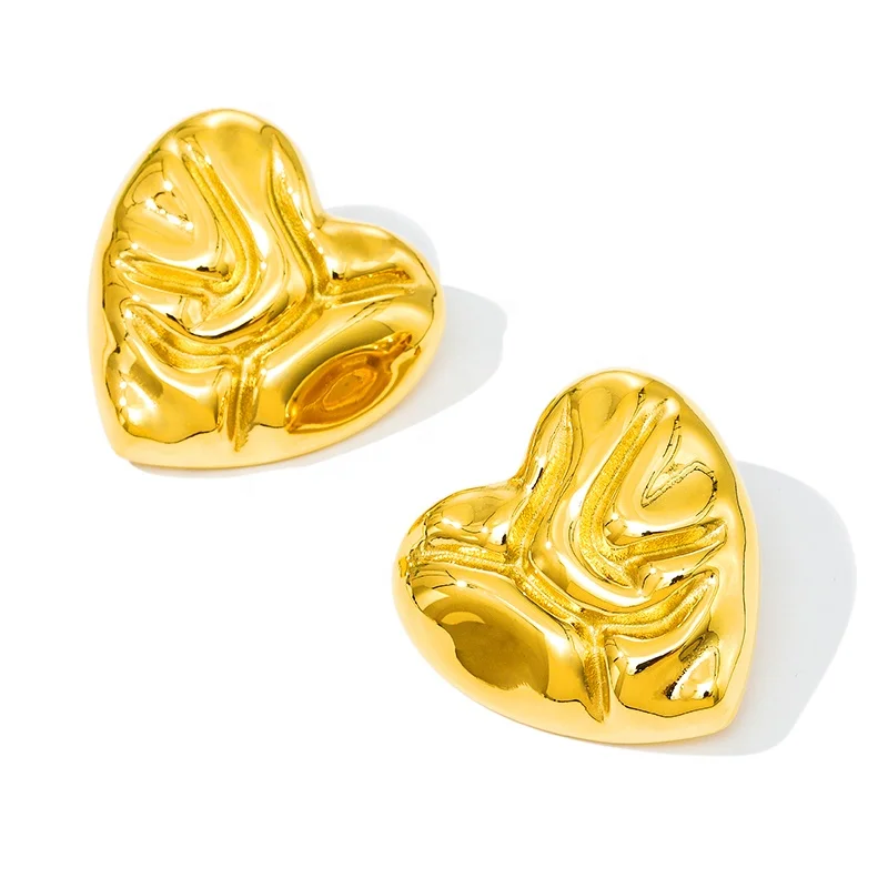 MICCI 2024 Stainless Steel Tarnish Free Gold Statement Korean Heart Earrings Jewelry For Women