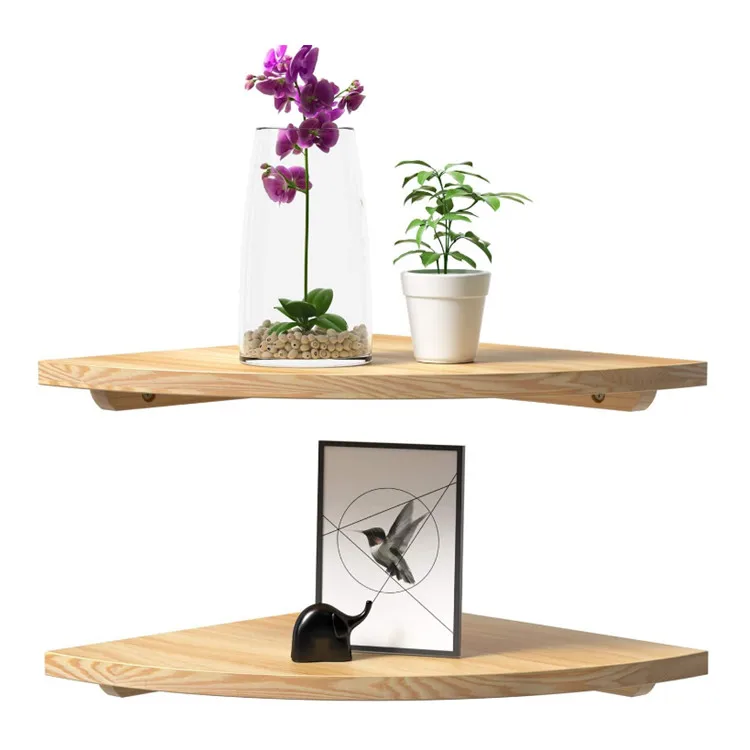 
Wooden corners-2 sets of round floating wall-mounted household storage racks 