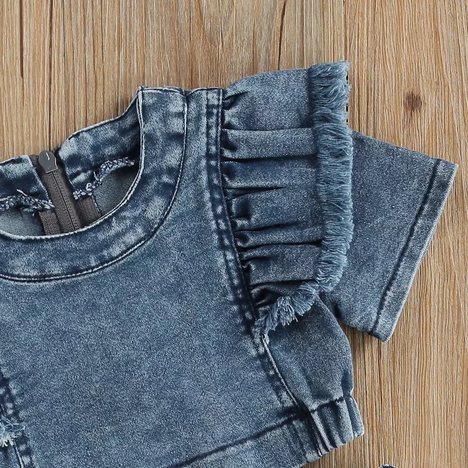 Conyson high quality Latest korea Fashion Style Toddler Girl t-shirt Short Skirt clothes suit Kids denim 2 pieces clothing Set