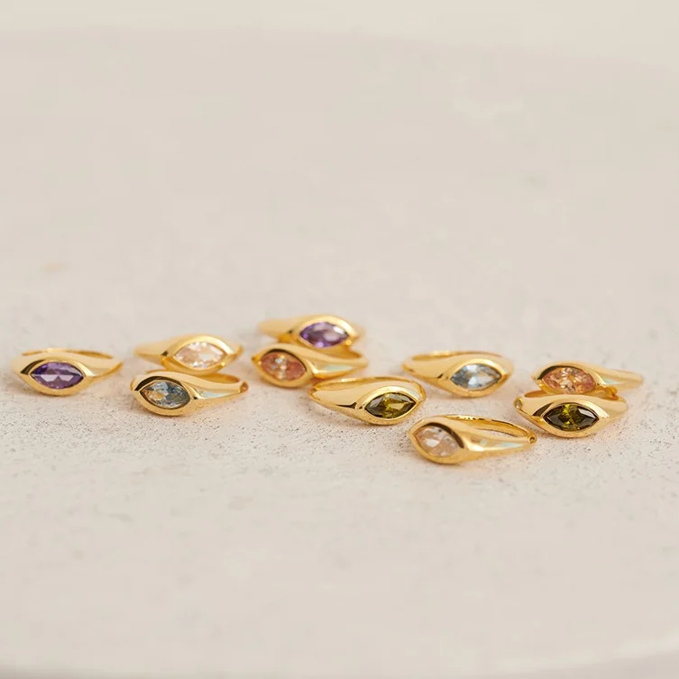 Trendy 14K 18K Gold Plated 925 Sterling Silver Fine Jewelry Bulk Colorful Marquise Moissanite Natural Gemstone Eye Ring Women