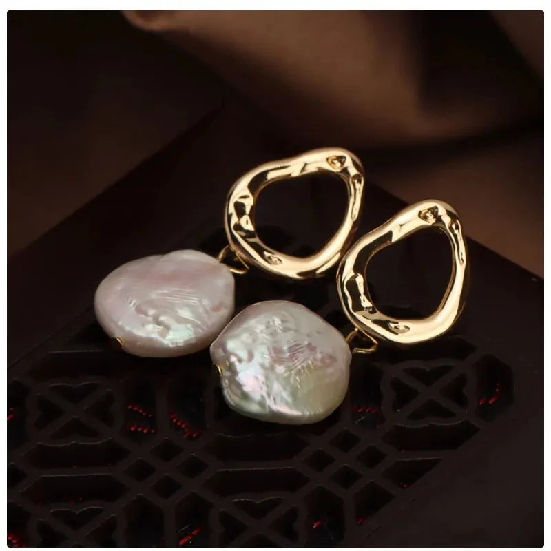 Wholesale new vintage Baroque button natural freshwater Pearl earrings Feminine temperament 925 sterling silver needle pearl ear