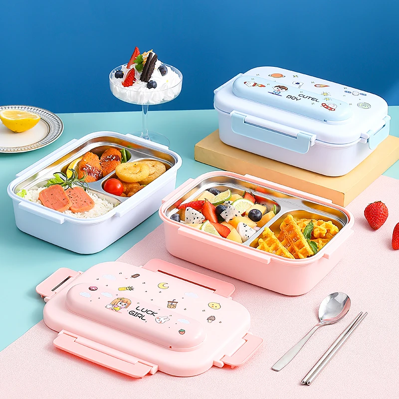 BPA-free and dishwasher safe food storage container 3-compartment stainless steel interior lining Bento Lunch Box