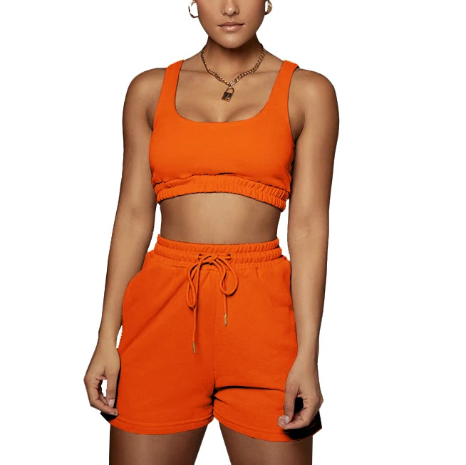 Summer Wholesale Clothing Crop Top Two Piece Shorts Pants Set Joggers Sets Outfits 2 Piece Sweatsuit Sweat Short Set Women