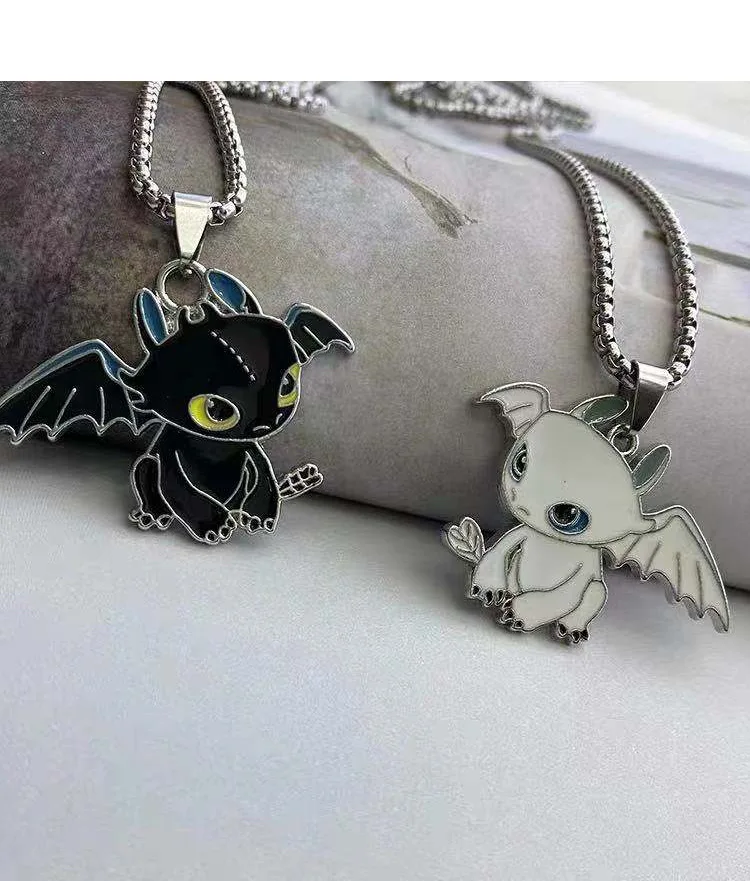 Necklace female ins stainless steel black and white double evil dragon couple one man and one woman pendant pendant