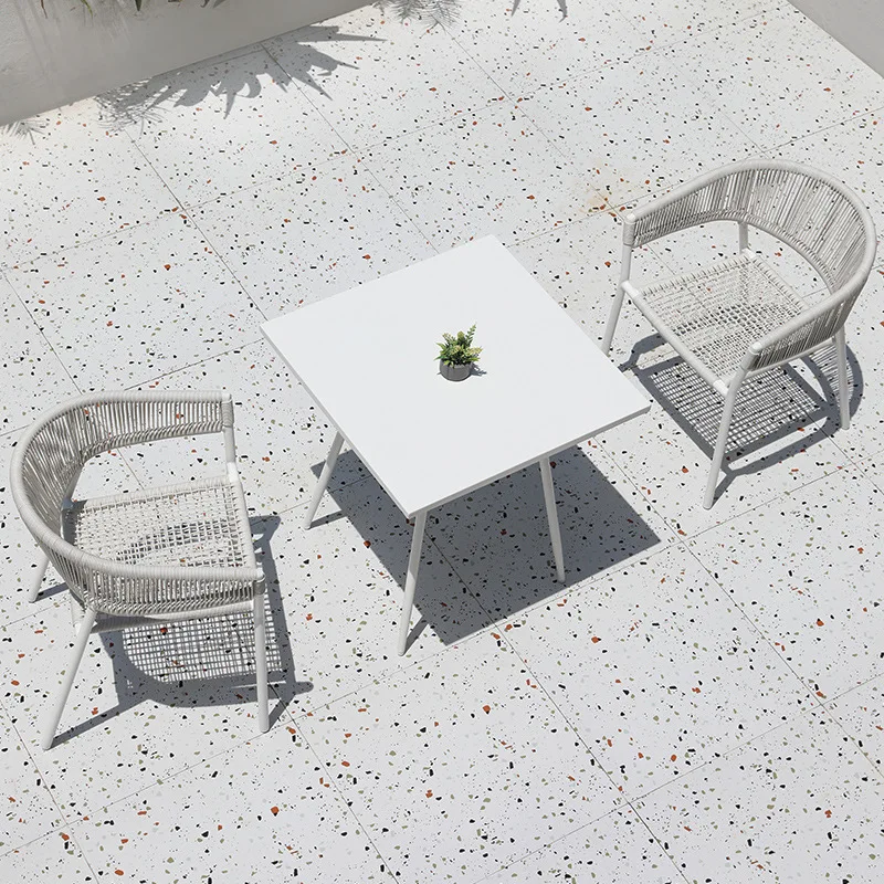 White Outdoor Table And Chairs Patio Open Air Balcony Rattan Chair Lounge Area Cafe Outside Pendulum Table And Chairs Set