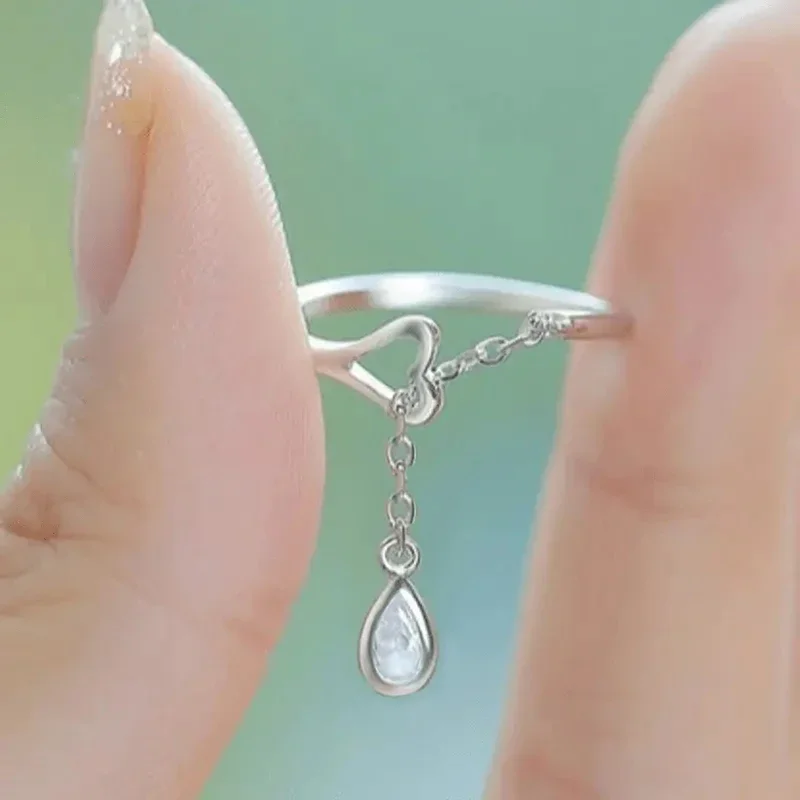 CAOSHI Wholesale Creative Waterdrop Shaped Zircon Chain Tassel Finger Rings Wedding Statement Opening Finger Rings Jewelry Women