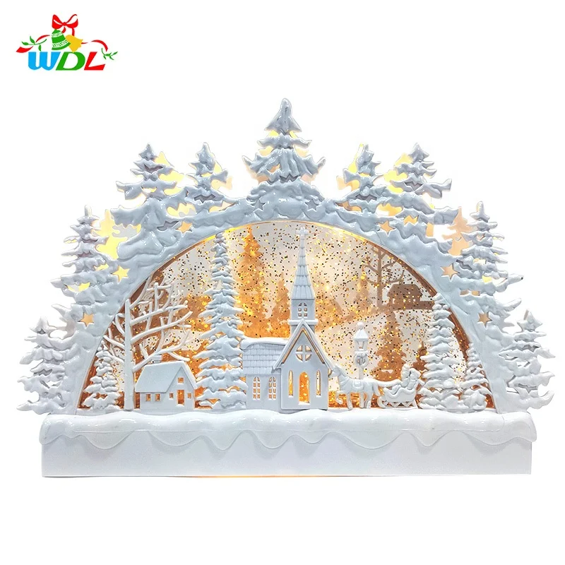 2020 New Arrivals Vintage Natale Christmas Village Scene Xmas Water Lantern Glitter Led Light Up Candle Holder for Home Decor