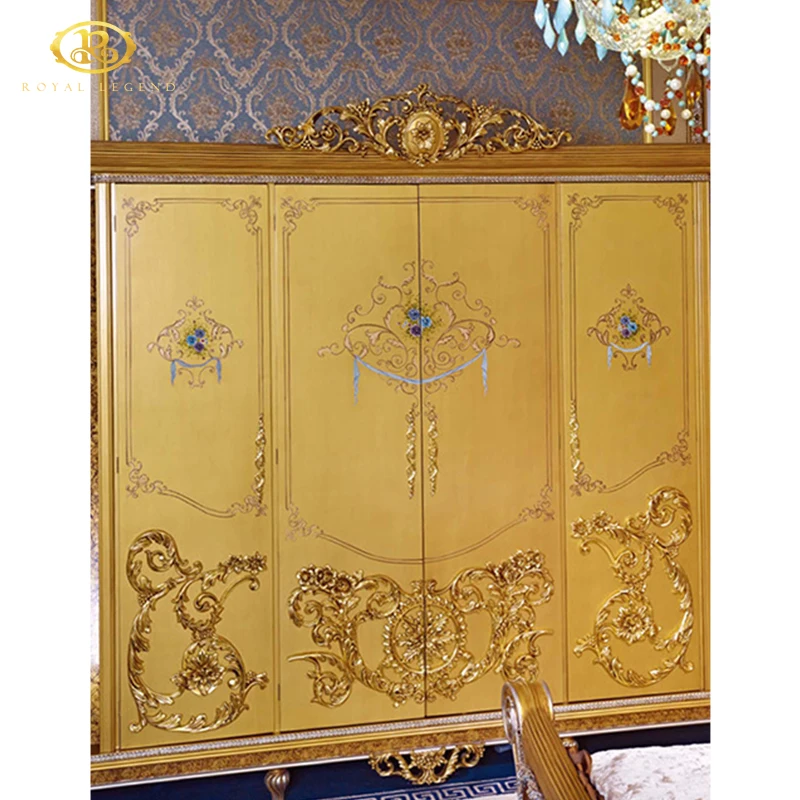 Classic Luxury Palace Style Baroque Gold Foil Crowned King Size Bed for Master Bedroom