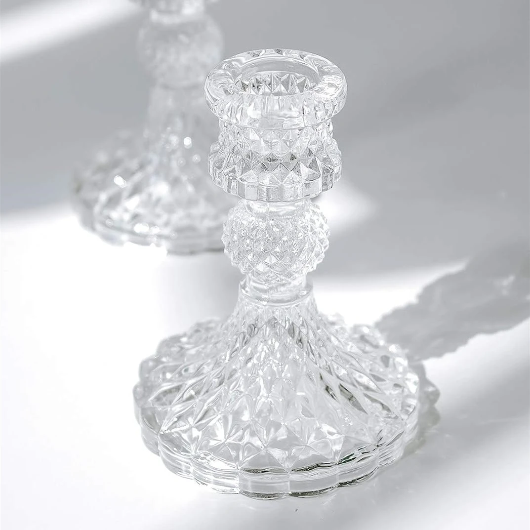 Tall Crystal Decorative Candle Stand Centerpiece Clear Glass Candlestick Holder Taper Candle Holder